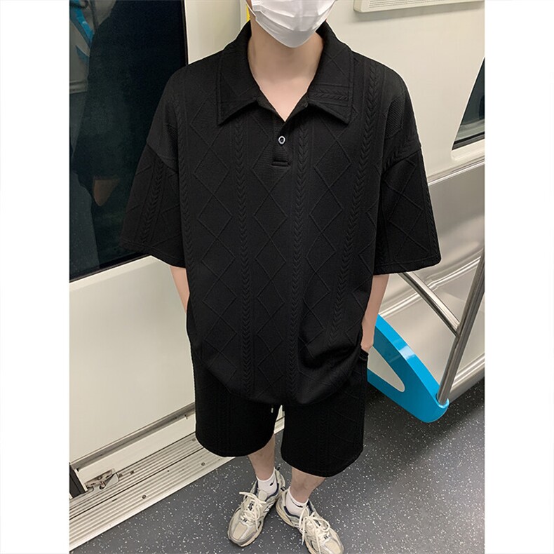 特批P45无差价夏季麦穗纹亨利领男大码短袖短裤套装T5114+DK5184,男装休闲套装,电商A001-1