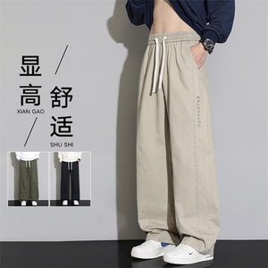 男士纯棉休闲裤2026春款阔腿直筒美式拼接长裤Z9991-P48