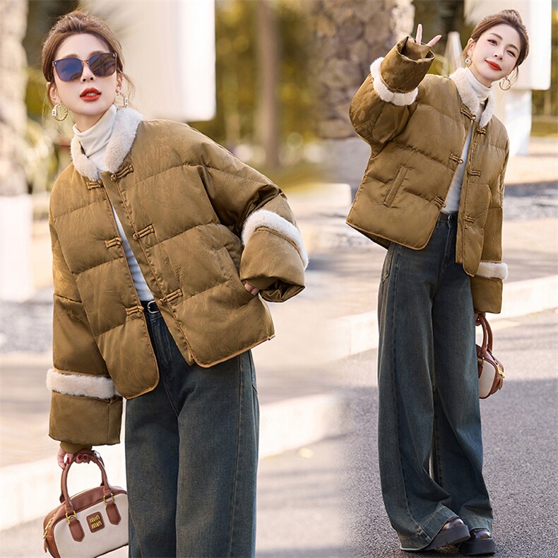 新中式g风提花羽绒服女2024年冬季新款高级感气质白鸭绒短款外套，女装羽绒服，曼娅璐