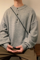 GENIOLAMODE慵懒流光风亨利领毛衣2025男秋冬情侣针织衫休闲线衣，男装针织衫/毛衣，电商A001-1