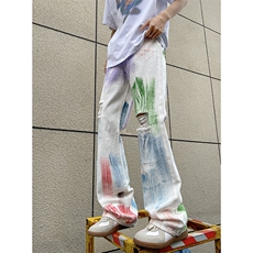 美式ins高街hiphop破洞多巴胺彩色涂鸦牛仔货号K2306P55，男装休闲裤，电商A063