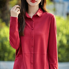 简约高级感POLO领打底衫女2025秋季新款双面磨毛软糯德绒衬衣开衫，女装T恤，佳绒高端店