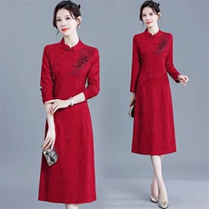 时尚妈妈旗袍连衣裙婚宴2025气质礼服新款洋气显中长瘦裙子，女装连衣裙，娇莉