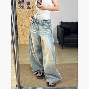 美式复古直筒牛仔裤女2025年新款高腰宽松窄版阔腿裤子,男装牛仔裤,星座1210-1