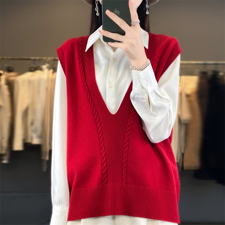 秋冬季新款条纹毛衣女宽松显瘦百搭针织马甲图片