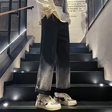 渐变色日系直筒裤简约男新款ins潮流拉链流行长裤牛仔裤K773-P53，男装牛仔裤，星座1109-3