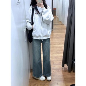 5281-P53美式复古秋冬连帽开衫休闲百搭卫衣薄款/加绒图片