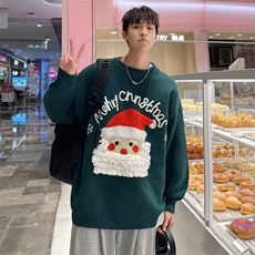情侣圣诞毛衣美式高街痞帅慵懒风针织衫青少年红色休闲线衣P58，男装针织衫/毛衣，四季星座218-1