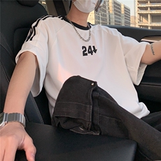 2026夏装新款薄款织带拼接短袖印花五分袖T恤T6606/特P30白色，男装T恤，电商A094