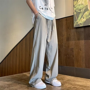 夏季薄款褶皱速干冰丝裤男士裤子潮流美式休闲直筒裤百搭宽松长裤图片