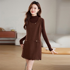 2024秋季时尚气质百搭长袖打底衫无袖背心连衣裙女宽松两件套套裙,女装套装/套裙,江南富贵女, 2024秋季时尚气质百搭长袖打底衫无袖背心连衣裙女宽松两件套套裙,女装套装/套裙,江南富贵女,