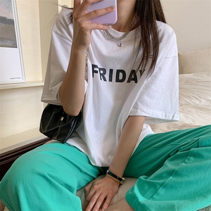 T0629-P25 美式字母纯棉印花短袖 男女同款学生宽松上衣图片