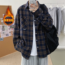 加绒衬衫男冬季新款港风宽松大码加厚磨毛格子长袖衬衣JR37-特P40，男装衬衫，星座214-3