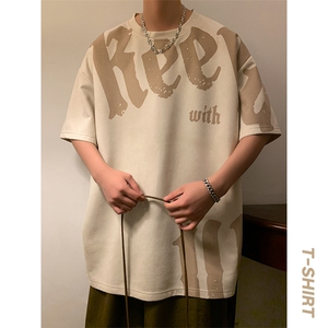 新款短袖男港风暖夏季T恤休闲百搭印花圆领T恤男上衣TC3137-P35图片