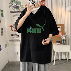 LD54227-P45连帽短袖t恤男大码胖子带帽五分袖中袖，男装T恤，电商A040