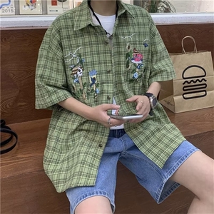 简约新款标准文艺男五分袖青春流行慵懒潮流夏季衬衫C775P35图片