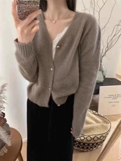 羊毛衫针织开衫女秋冬纯色V领洋气百搭短款外套潮，女装羊毛衫，思途羊绒