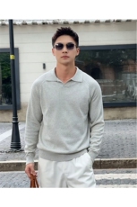 松弛感老钱风精棉混纺镂空休闲海鸥领长袖针织上衣打底1175/P68，男装针织衫/毛衣，电商A243