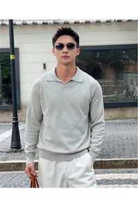 松弛感老钱风精棉混纺镂空休闲海鸥领长袖针织上衣打底1175/P68图片