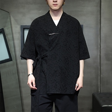 新中式潮风上衣短袖提花民族风汉服唐装开衫中性T2401-P65，男装T恤，电商A227