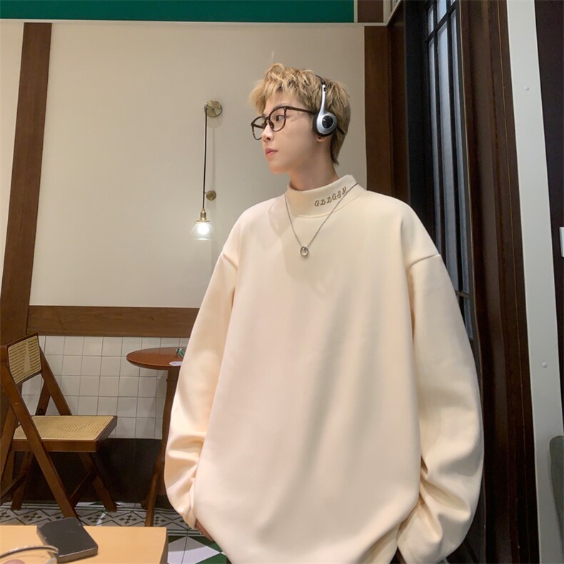 秋冬新款内景德绒内搭宽松半高领卫衣男潮大码长袖T恤WY9575/P30,男装T恤,电商B316