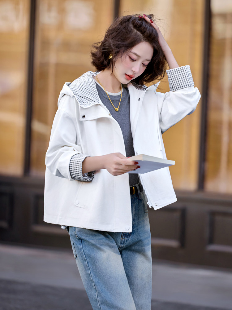时尚休闲短款外套女2025新款春装小个子宽松撞色气质风衣夹克上衣,女装短外套,梦懿尔