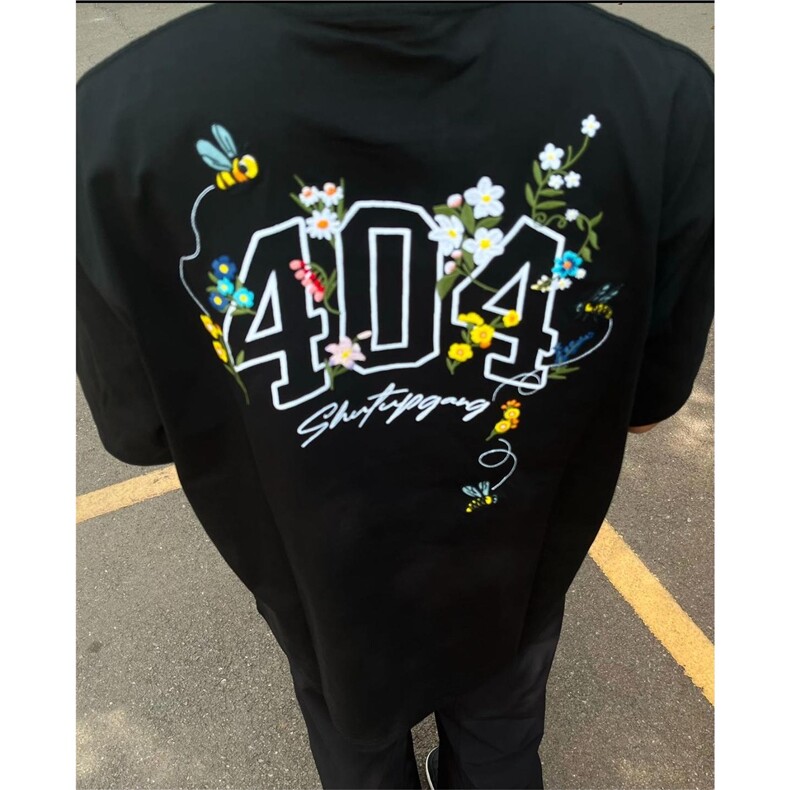 全幅蜜蜂花卉刺绣短袖T恤男女美式潮牌夏季宽松凉感休闲半袖上衣图片