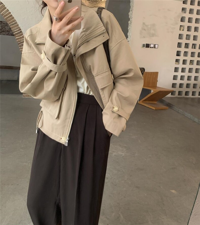 现货短款后抽绳风衣外套，女装风衣，汐美