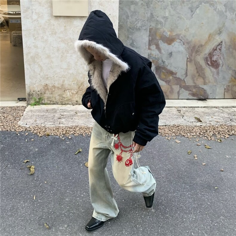 网图座山雕加厚毛绒外套男cleanfit重磅帆布棉服外套M6104-P145,男装棉衣,星座1001-1