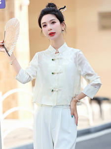 新中式国风女装2025夏季新款高级感小个子提花防晒上衣薄款短外套图片