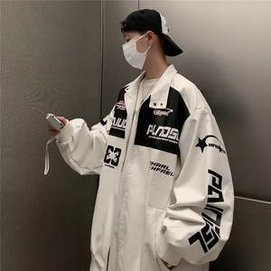 外套男春秋款美式高街痞帅夹克宽松休闲机车服休闲图片