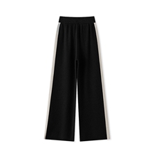 秋冬新款高腰显瘦直筒羊绒裤女宽松休闲百搭侧边撞色条纹长裤，女装休闲裤，万谦羊绒