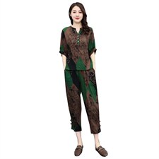 休闲时尚套装女装2022夏季新款洋气减龄印花轻熟风港味妈妈两件套，女装套装/套裙，千千佰惠