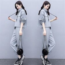 2021春秋装新款运动套装女洋气宽松韩版时尚炸街休闲两件套学院风，女装运动套装，曼娅璐