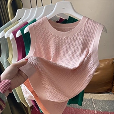 圆领麻花针织背心无袖上衣内搭打底衫外穿螺纹薄款，女装马甲，斯尔特羊绒