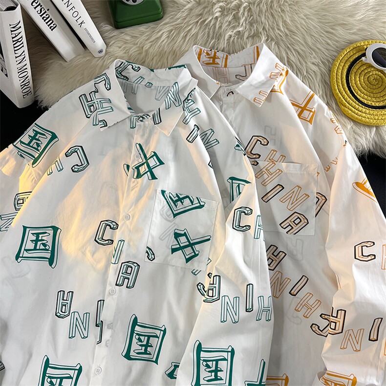 D201-DM160-P40男装港风宽松休闲大码潮流衬衫长袖秋装上衣,男装衬衫,电商D321-1