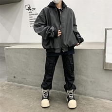 美式复古棒球服男春秋季宽松休闲连帽pu皮纹理夹克外套JK9306-P85，男装夹克，星座308B-2