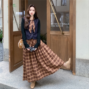 韩系独特套装女秋季2025新款爆款高级感时尚格子半身裙马甲两件套图片