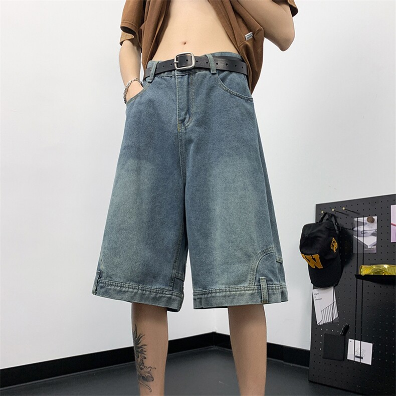 夏季新款倒穿牛仔短裤反穿设计潮牌美式宽松阔腿休闲短裤,男装牛仔裤,星座410-6（原星座1304-1）