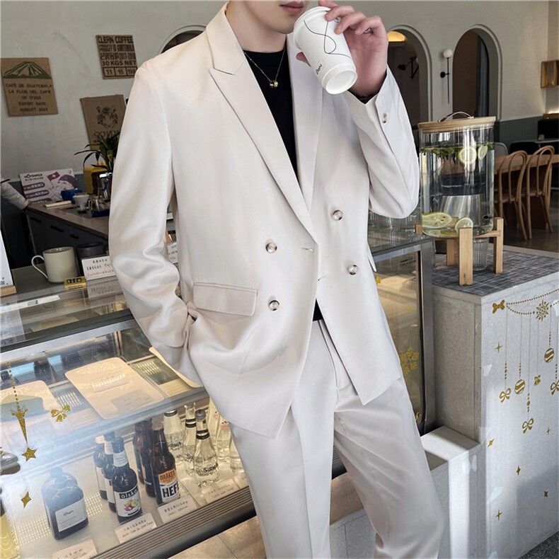 白色痞帅休闲男潮流宽松轻熟风西服套装男士网红外套秋冬季薄款，男装西服套装，星座505-2（原电商A260-1)