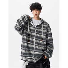 8XL-M潮情侣美式磨毛编织条纹针织衫卫衣宽松拉链外套WY30P88，男装针织衫/毛衣，电商D206-1