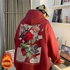 纯棉连帽卫衣宽松套头美式外套玫瑰印花帽衫JR23390特45-控78，女装短外套，星座605(原A050)