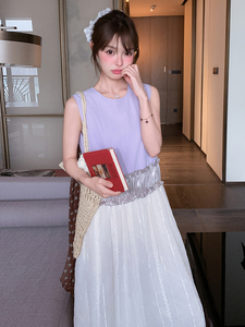 设计感拼接无袖连衣裙女2025夏季新款韩系甜美宽松小个子背心裙潮图片