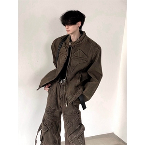 1506-1/JS1991/P93美拉德水洗做旧牛仔套装男小众设计古垫肩牛仔图片