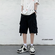B221美式ins高街暗黑大口袋牛仔工装短裤五分裤LK23098-P65控88，男装牛仔裤，电商B221