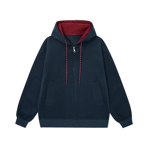 抖音得物二开美式高街重磅结构双层撞色连帽卫衣开衫外套W116图片