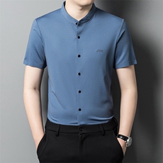Y8107钱塘2020-2夏季新款立领男士短袖衬衫薄款宽松休闲衬衣P60，男装衬衫，钱塘207-2