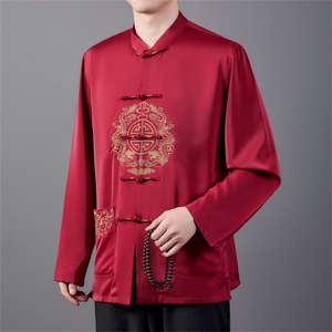 中老年风唐装男士春秋刺绣龙立领中式盘扣夹克HL23910-P105图片