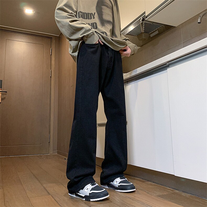 特批P42无差价2024秋美式ins高街水洗微喇宽松直筒复古蓝牛仔裤，男装牛仔裤，星座1013-6