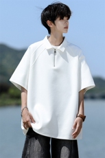 8XL-M半拉链t恤短袖POLO衫男款夏季美式翻领宽松大码半袖DT008P45，男装T恤，电商B312